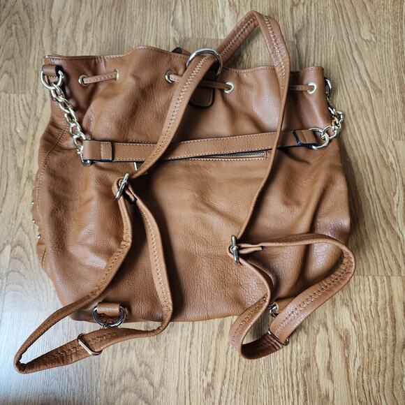 Black Rivet Brown Shoulder Purse Bucket Bag Back Pack Inner Outer Pockets - Picture 9 of 12